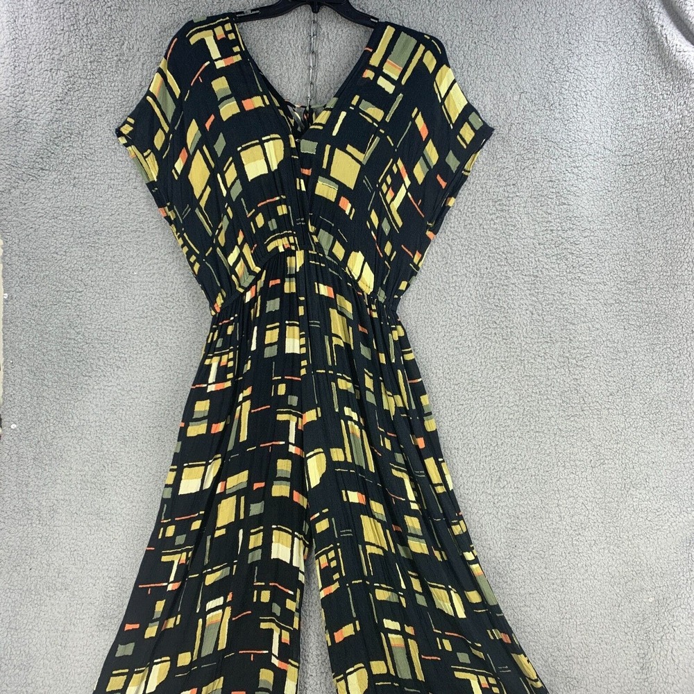 World Market Wide Leg Jumpsuit Colorful Stretch Size L / XL Cinch Waist Comfort
